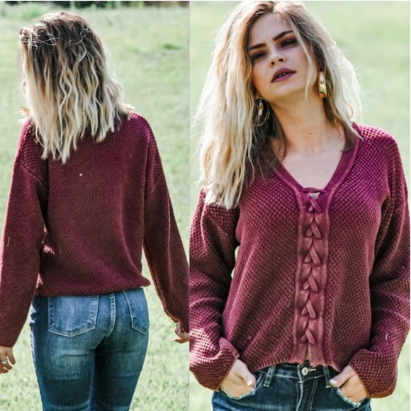 HOST PICK! 5  Star Rated!  LACE UP FRONT SWEATER! - Picture 2 of 5